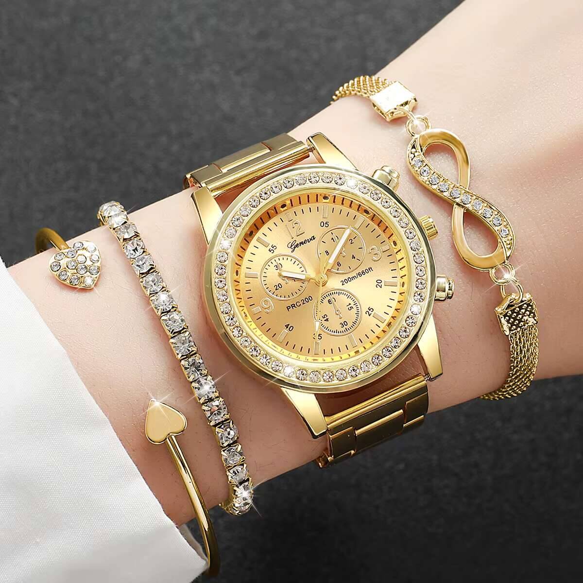 Luxury Watch For Sale - 4PCS/Set Luxury Rhinestone Women Watches Fashion