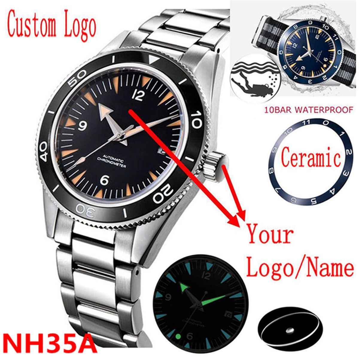 Custom Logo NH35 Movement Watc - Luxury Watch Logos avis et prix
