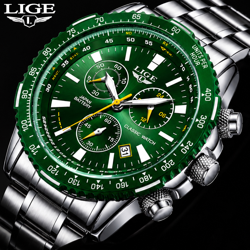 LIGE New Green Big Dial Watch  - Luxury Watch Name avis et prix